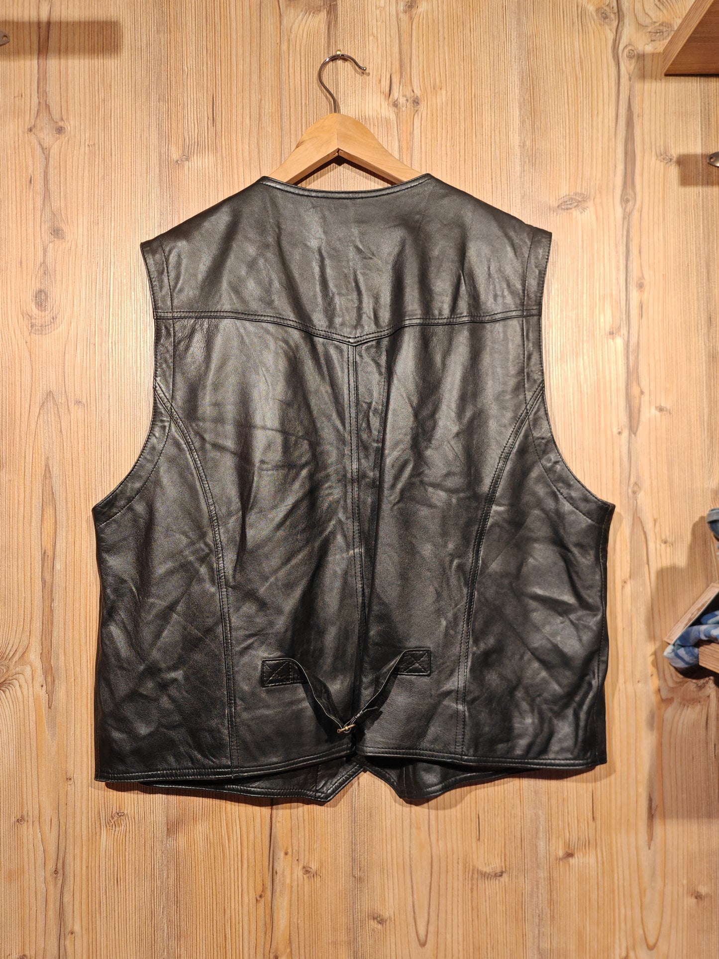 Gilet Uomo in Vera Pelle Nera Mondial Vintage Taglia 60 Biker Classic