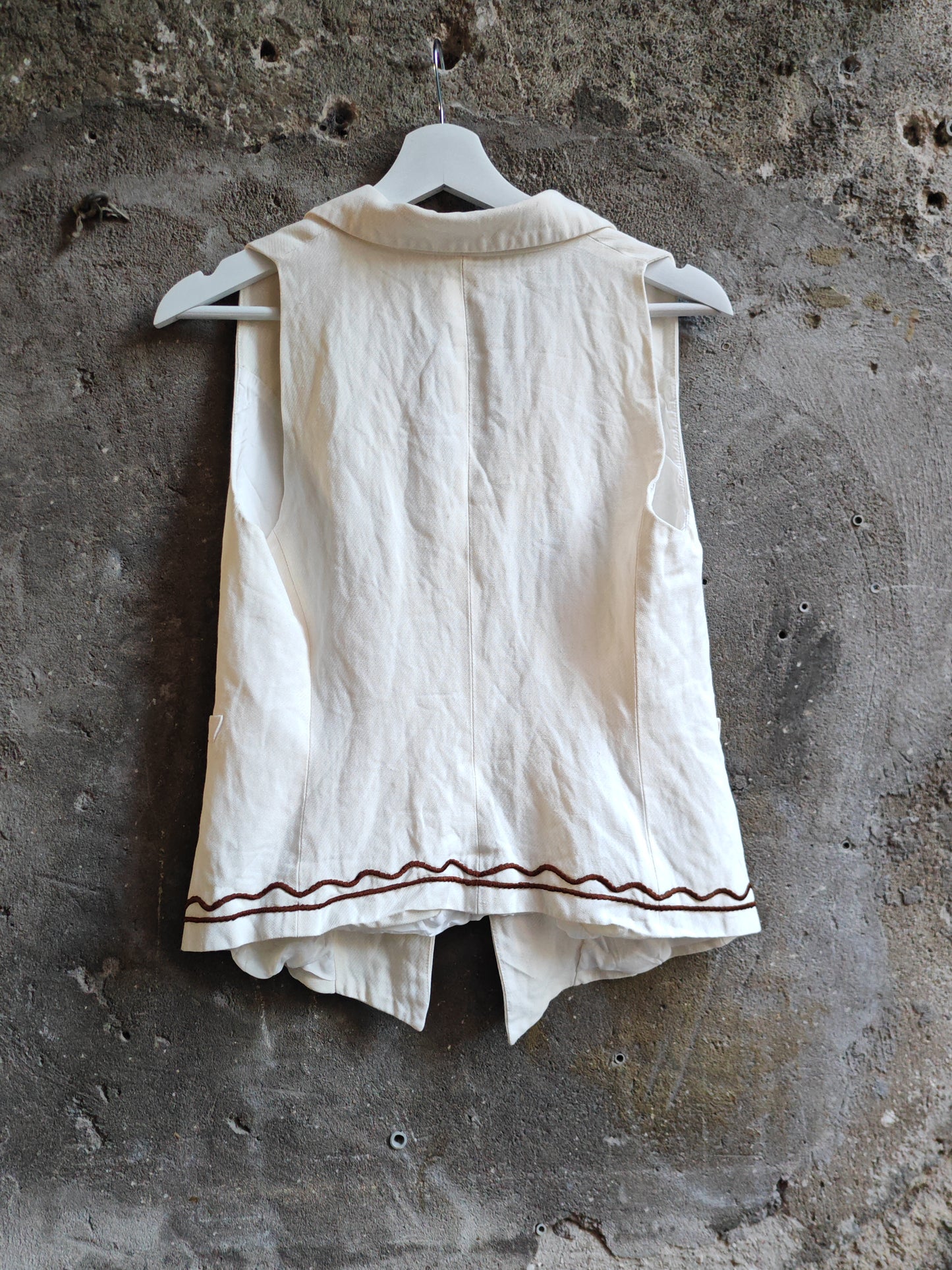 Gilet Vintage Byblos Donna Made in Italy Panna Ricamato Taglia 44