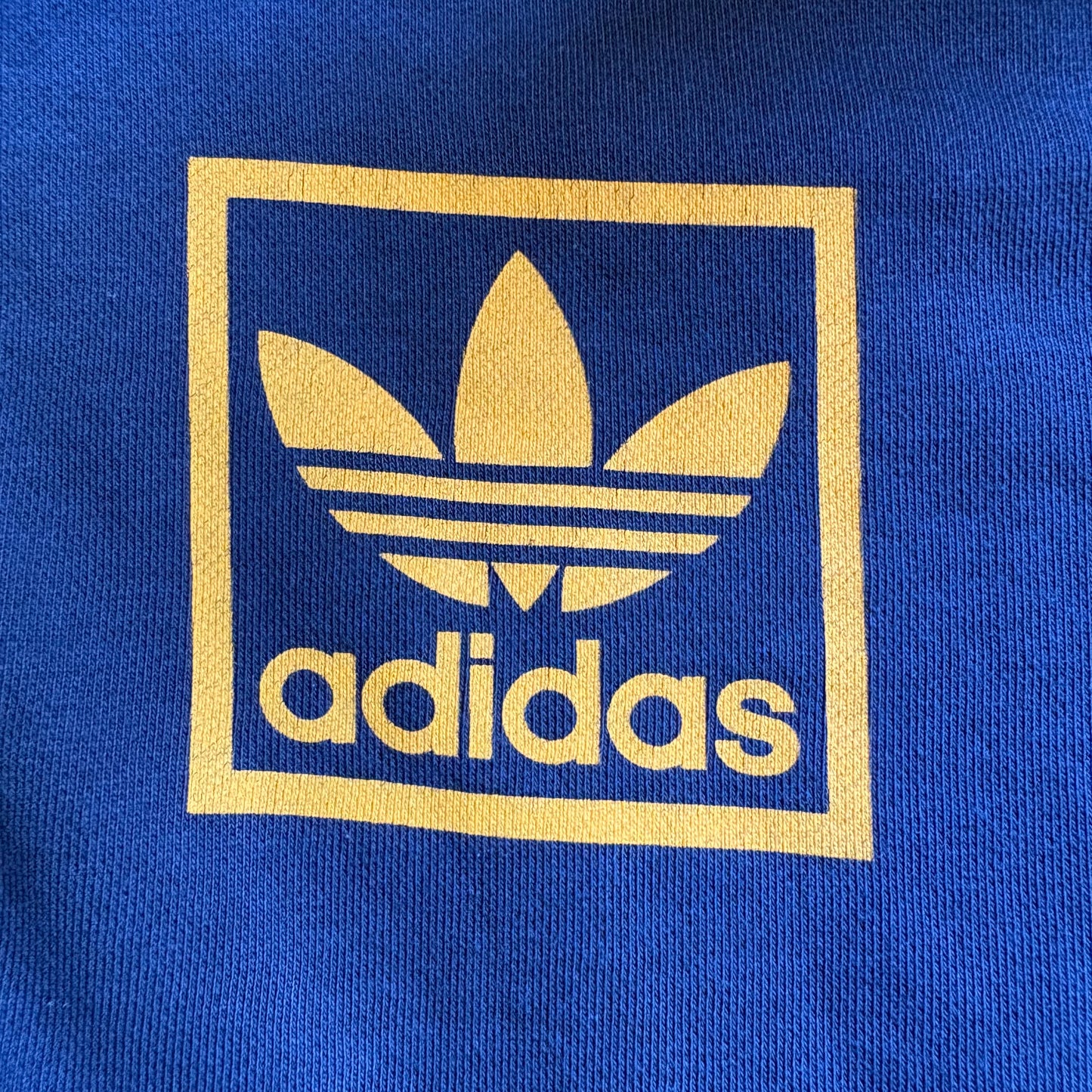 Felpa Adidas Vintage Blu Notte con Zip e Cappuccio Maxi Logo Giallo Oro M