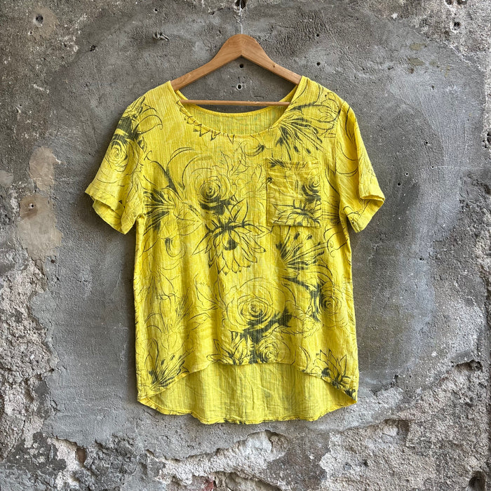 Maglia Gialla No Brand Vintage Fantasia Floreale Texture Lino