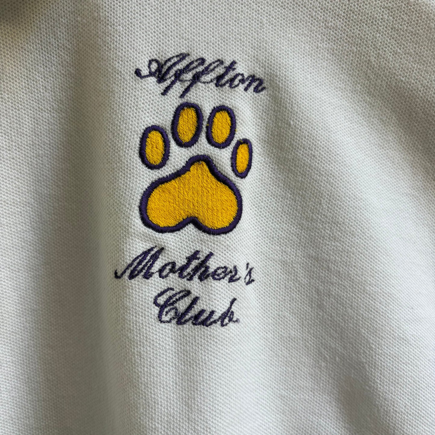 Polo Vintage Mark Twain Bianca Ricamata "Affton Mother's Club" Anni 90
