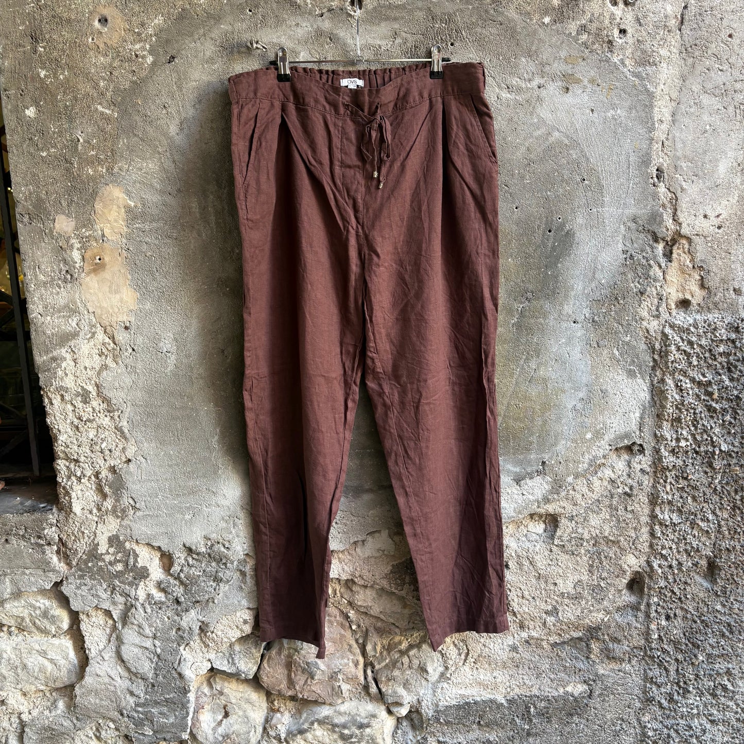 OVS Pantaloni Marroni Misto Lino Coulisse Casual