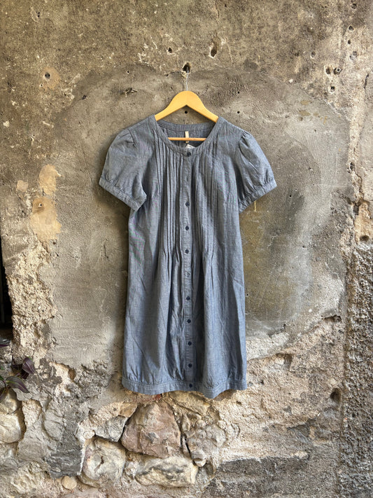 Abito Denim Leggero Effetto Tencel Scollo Bardot con Volant