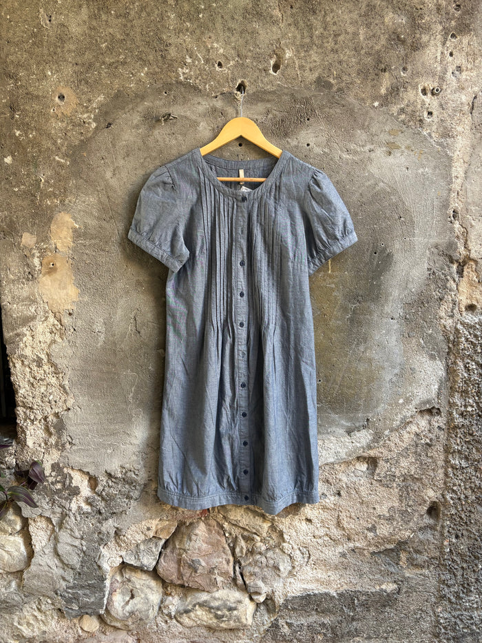 Abito Denim Leggero Effetto Tencel Scollo Bardot con Volant