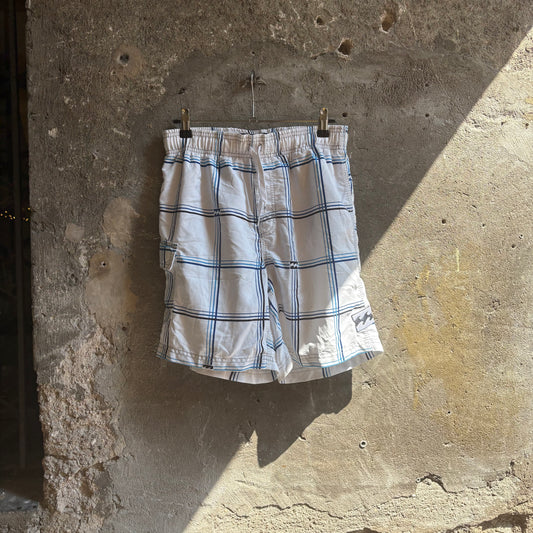 Pantaloncini Costume Billabong Vintage Bianco a Quadri Blu e Neri Anni 2000