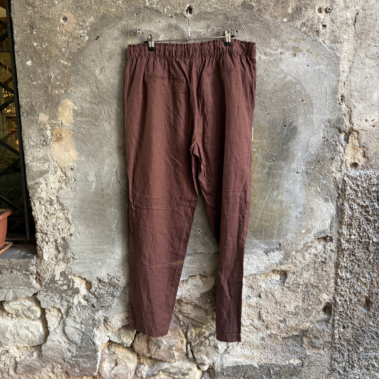 OVS Pantaloni Marroni Misto Lino Coulisse Casual