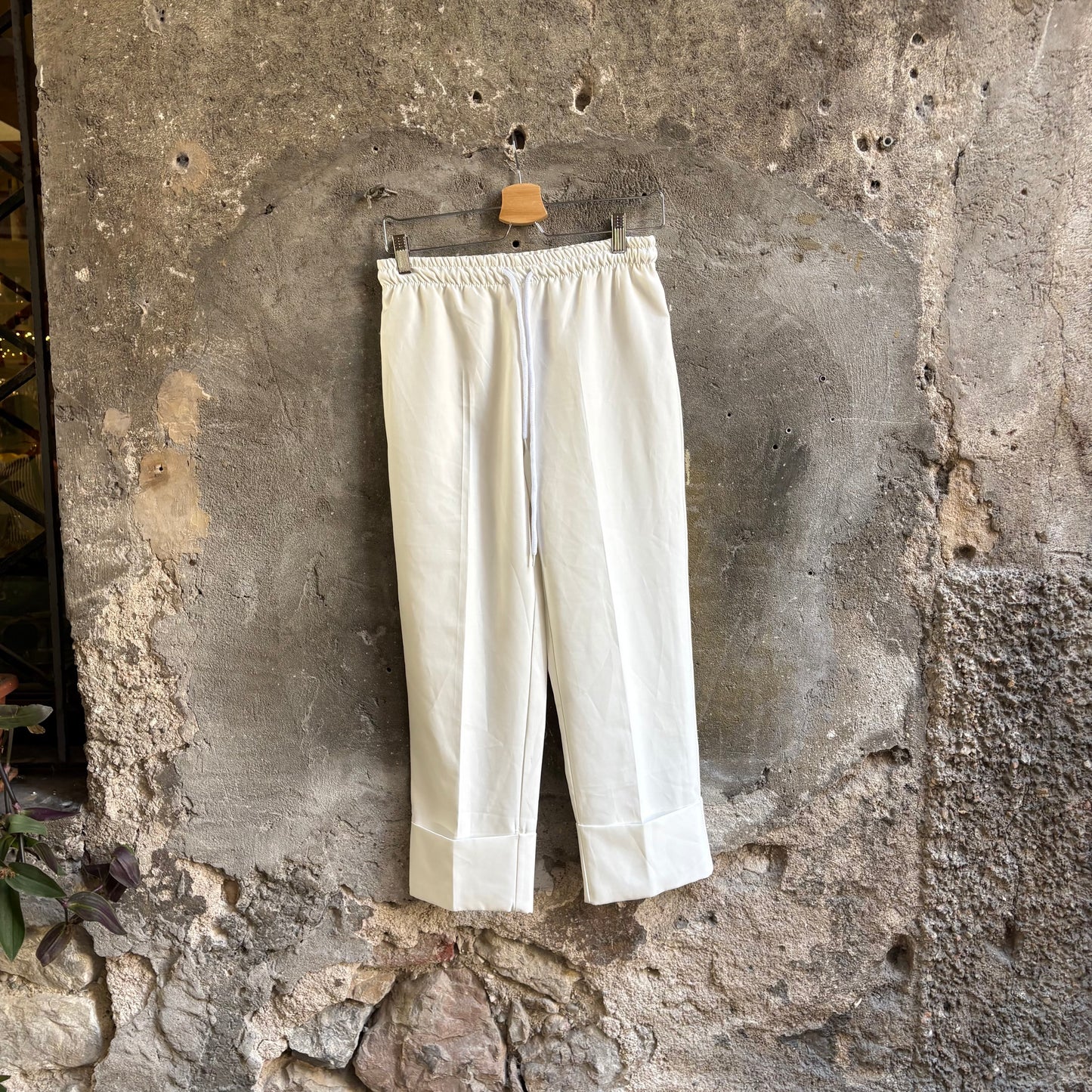 Pantaloni Feros Moda Donna Bianchi Cropped con Risvolto e Coulisse