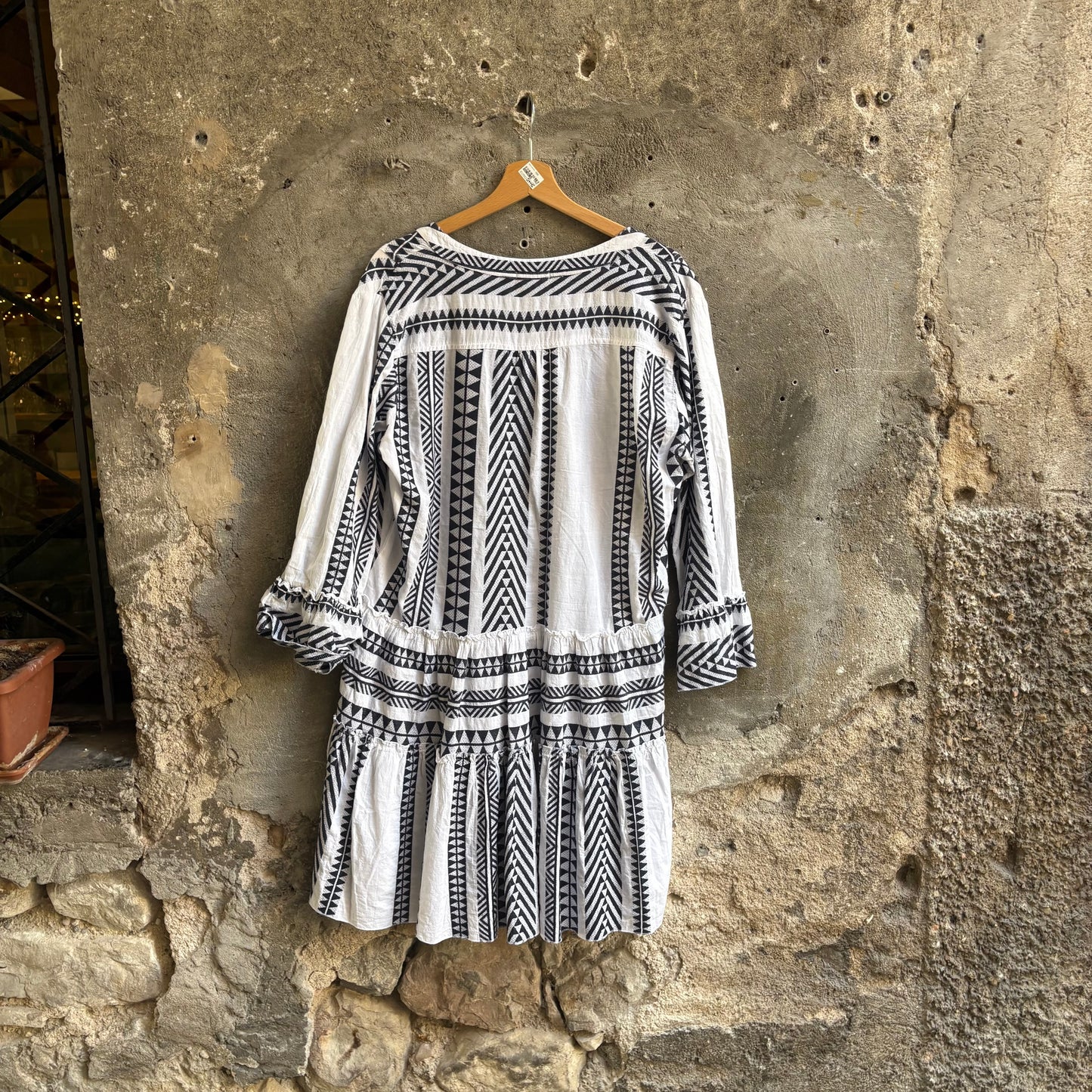 Broadway Vestito Boho Chic Bianco e Nero Geometrico XL