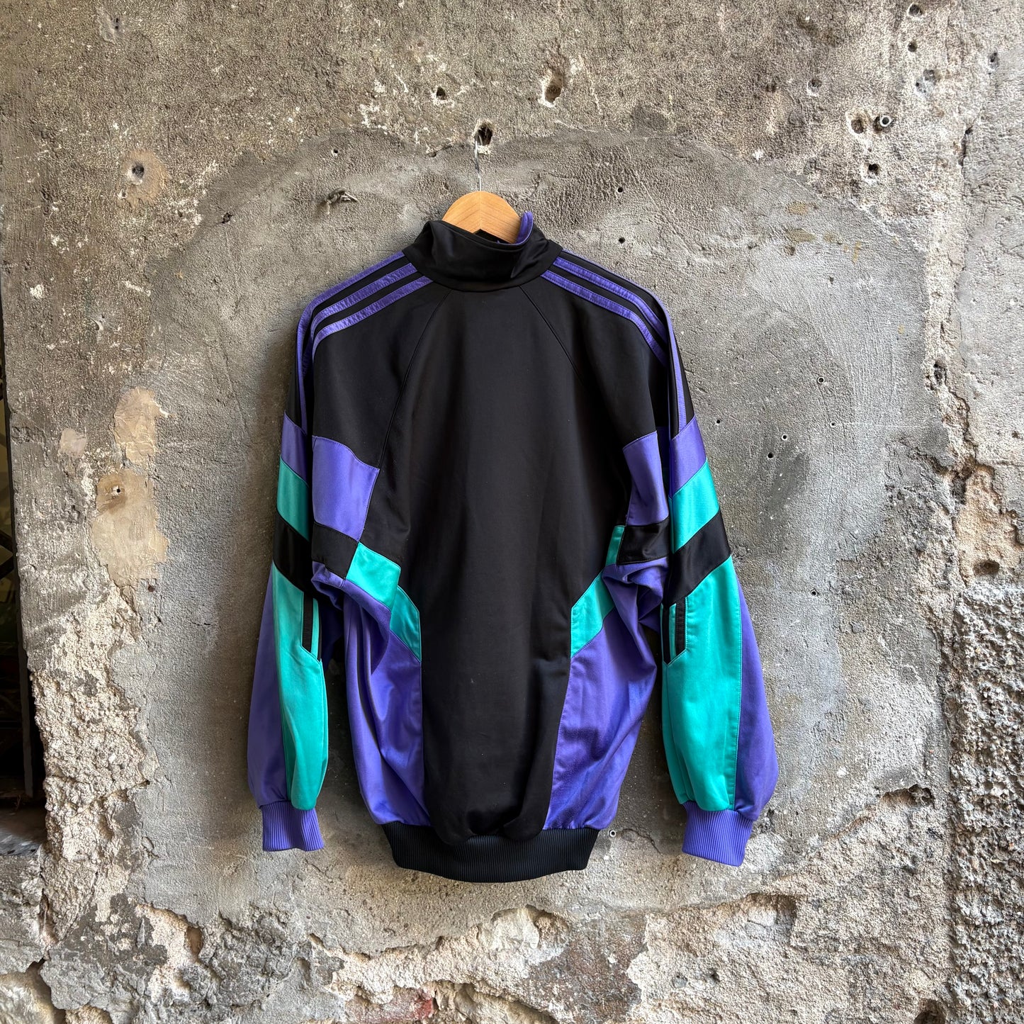 Giacca Tuta Adidas Vintage Colorblock Nero Viola e Verde Teal Anni 90