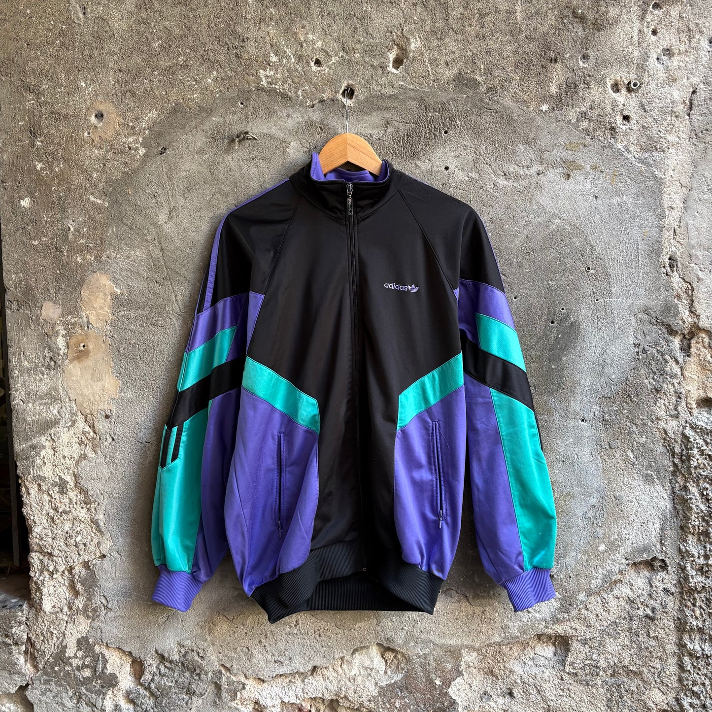 Giacca Tuta Adidas Vintage Colorblock Nero Viola e Verde Teal Anni 90