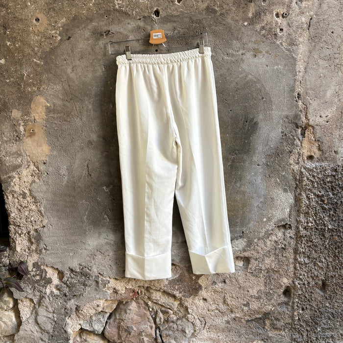 Pantaloni Feros Moda Donna Bianchi Cropped con Risvolto e Coulisse