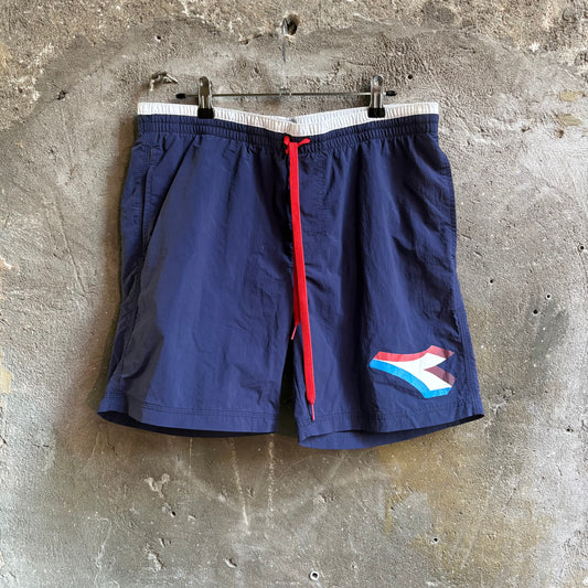 Pantaloncini Costume da Bagno Diadora Vintage Blu Navy con Logo Colorato Anni 90