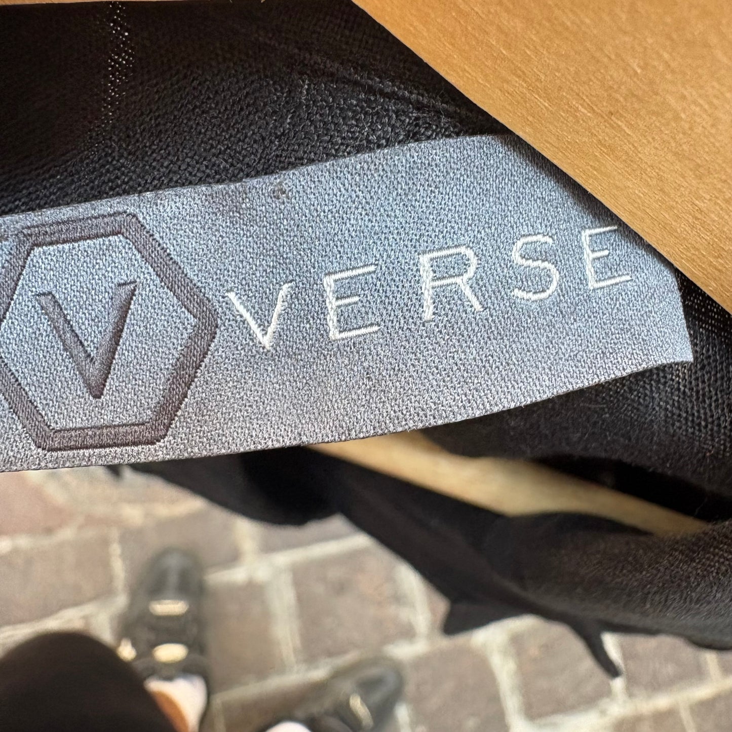 V Verse Blazer Vintage Nero Misto Lino Mezza Manica con Tasche Anni 2000