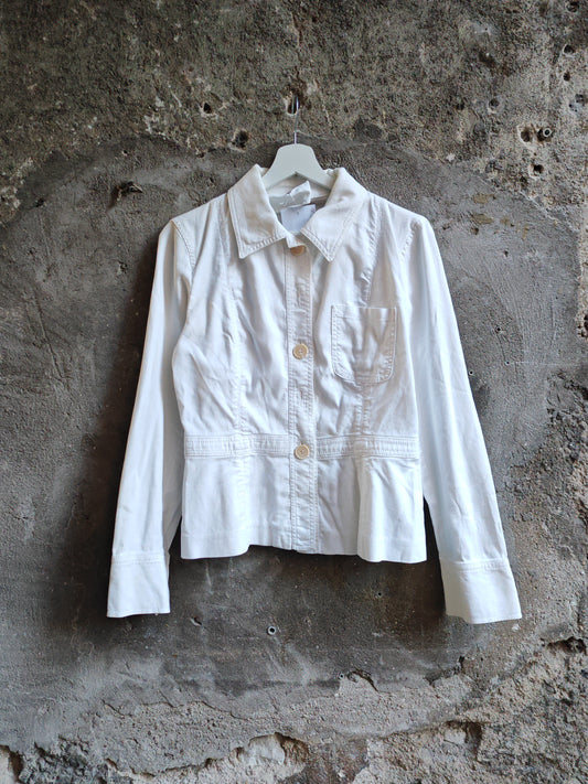 Giacca Bianca Donna Vintage Stile Safari Utility Taglia S
