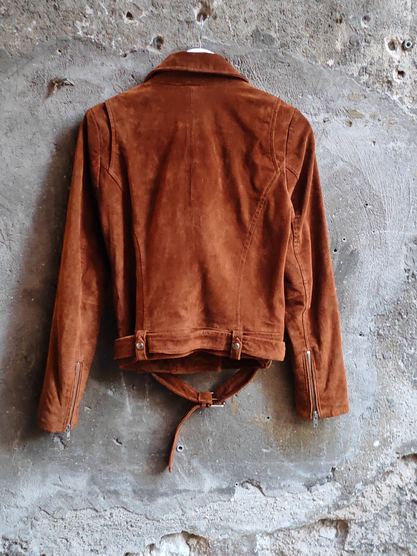 Giacca Biker Donna in Vera Pelle Scamosciata Cuoio Meotine Taglia L