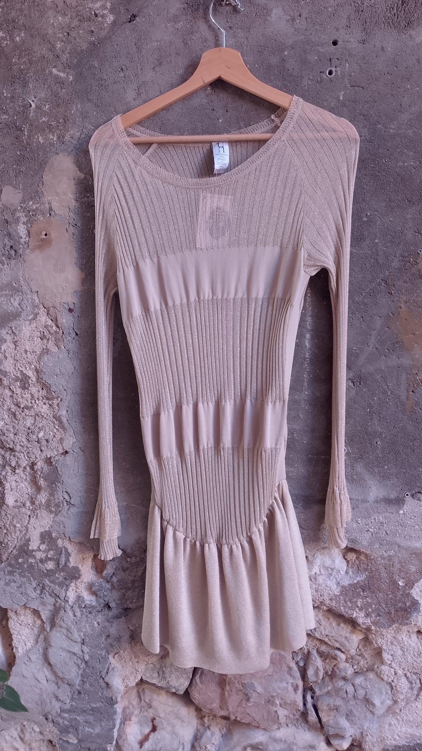 Abito in Maglia Lurex Oro Pinko Uniqueness Alessandra Facchinetti Vintage Plissettato