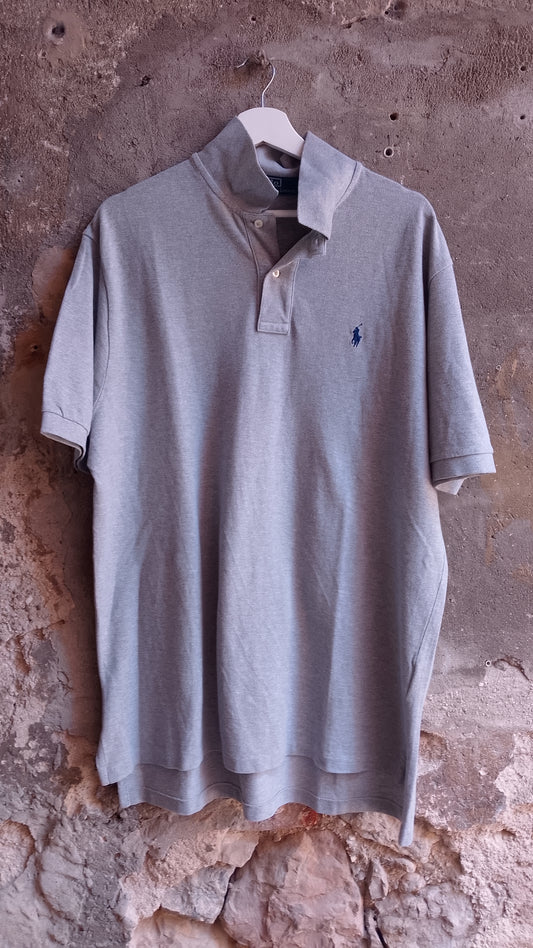 Polo Uomo Ralph Lauren Grigio Chiaro Melange Maniche Corte Cotone Piqué Pony Blu Ricamato Taglia XL