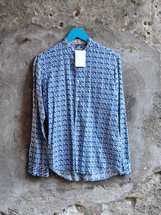 Camicia T Brand Fantasia Azzurra Collo Coreano Made in Italy Taglia S