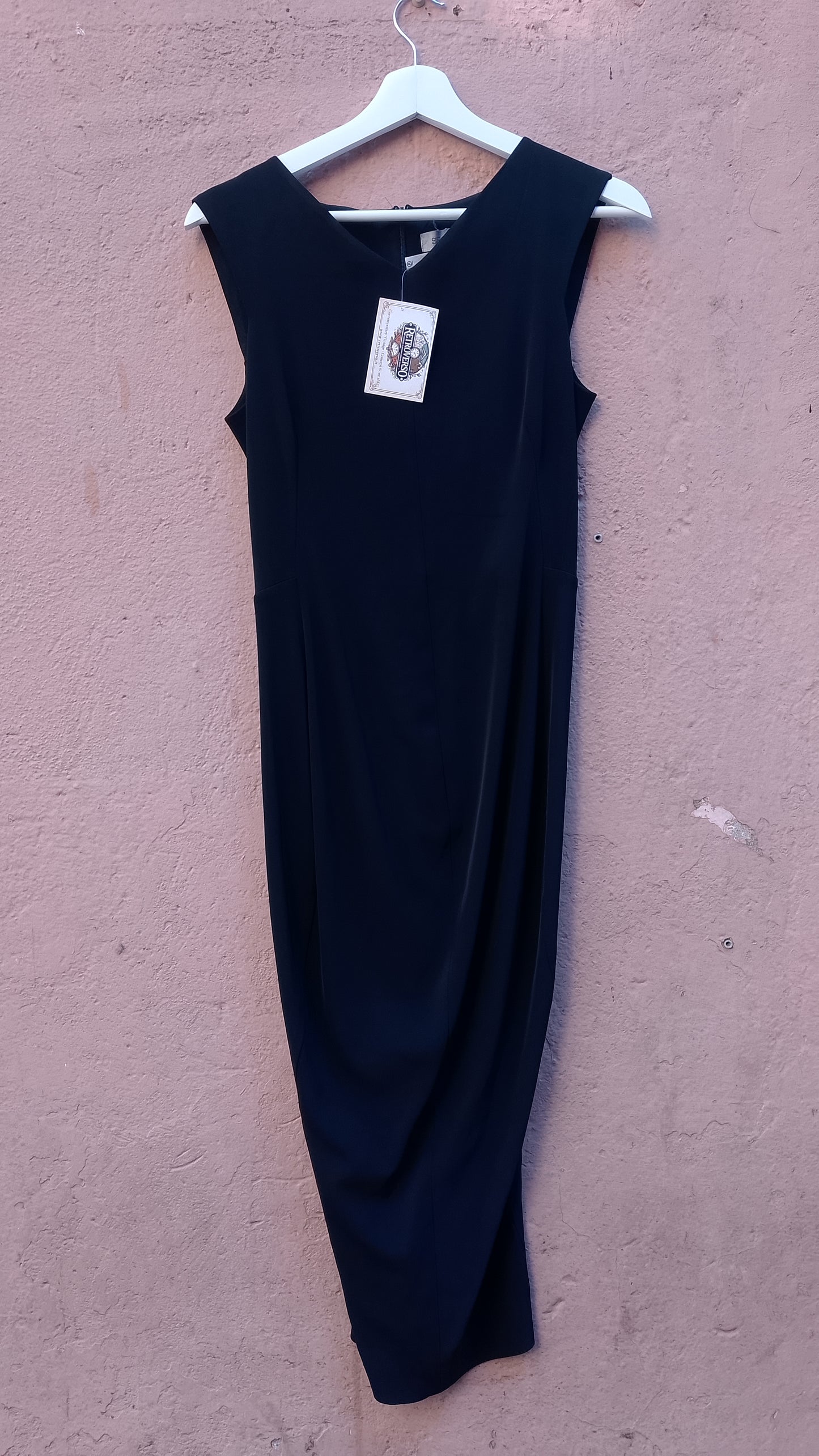 Abito Longuette Nero Sportmax Max Mara Vintage Asimmetrico a Tubino Elasticizzato