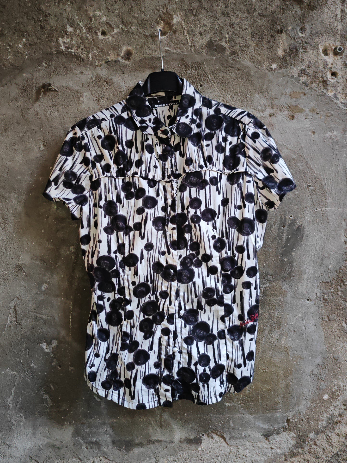 Camicia Vintage Miss Sixty Fantasia Optical Bianco Nero Donna Y2K
