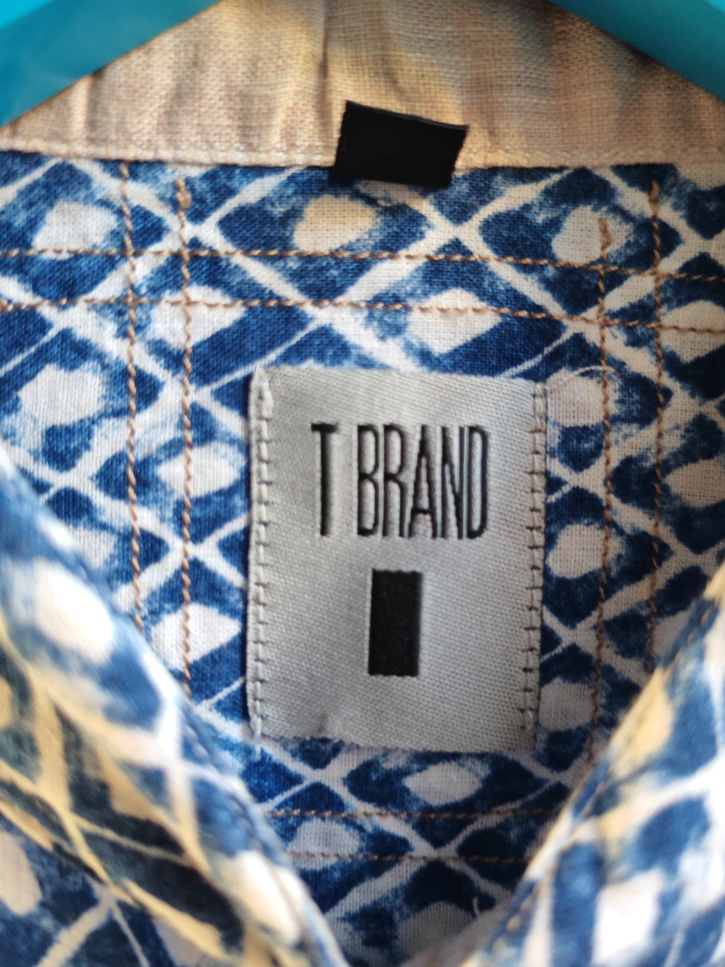 Camicia T Brand Fantasia Geometrica Blu e Bianca Made in Italy