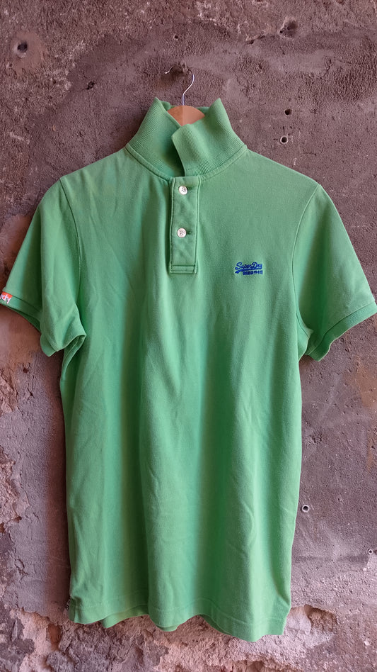 Polo Uomo Superdry Verde Mela Maniche Corte Cotone Piqué Logo Ricamato Blu e Arancione Taglia L