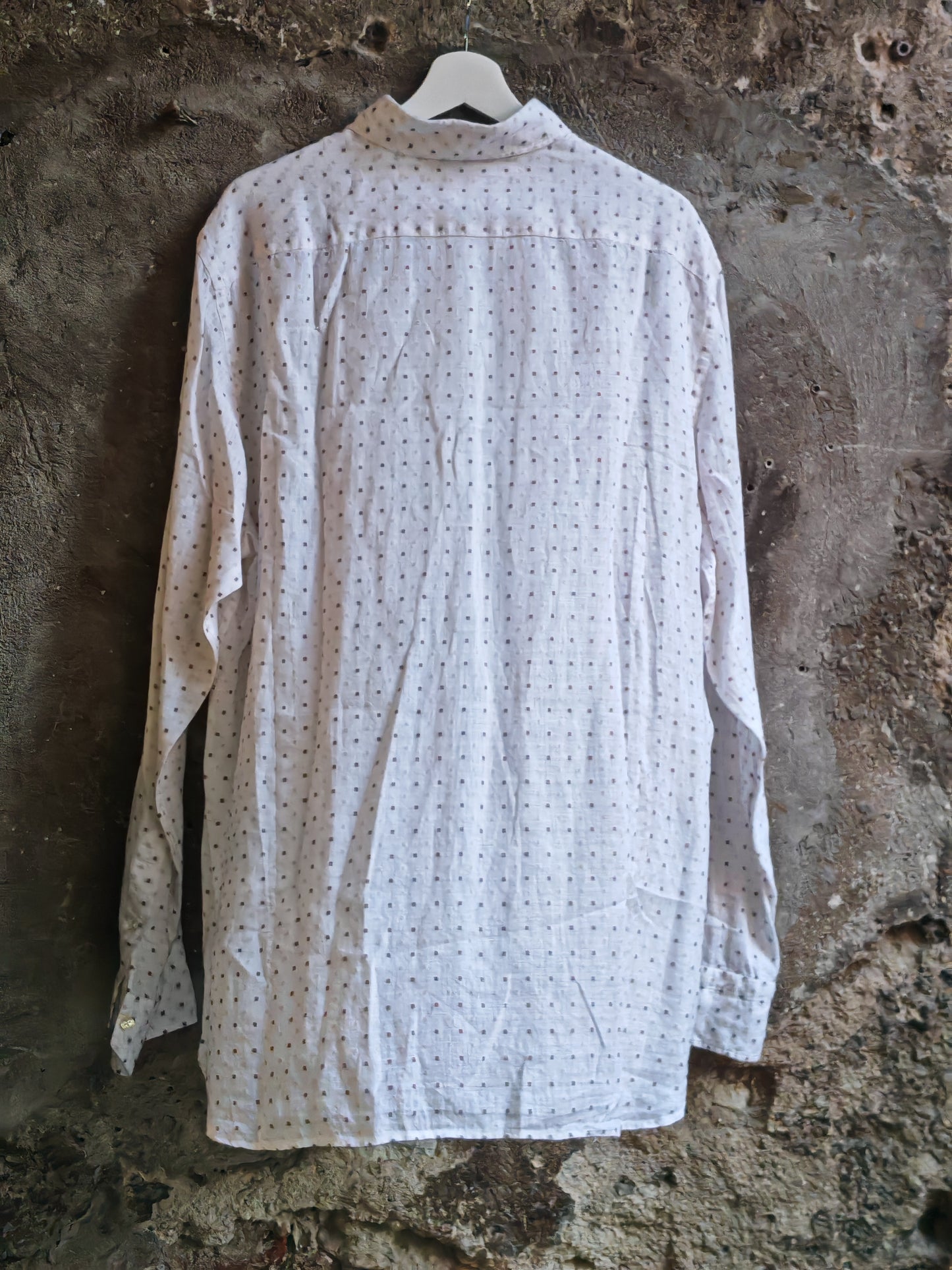 Camicia Caliban Uomo Bianca Micro Fantasia Vintage Taglia XL Made in Italy