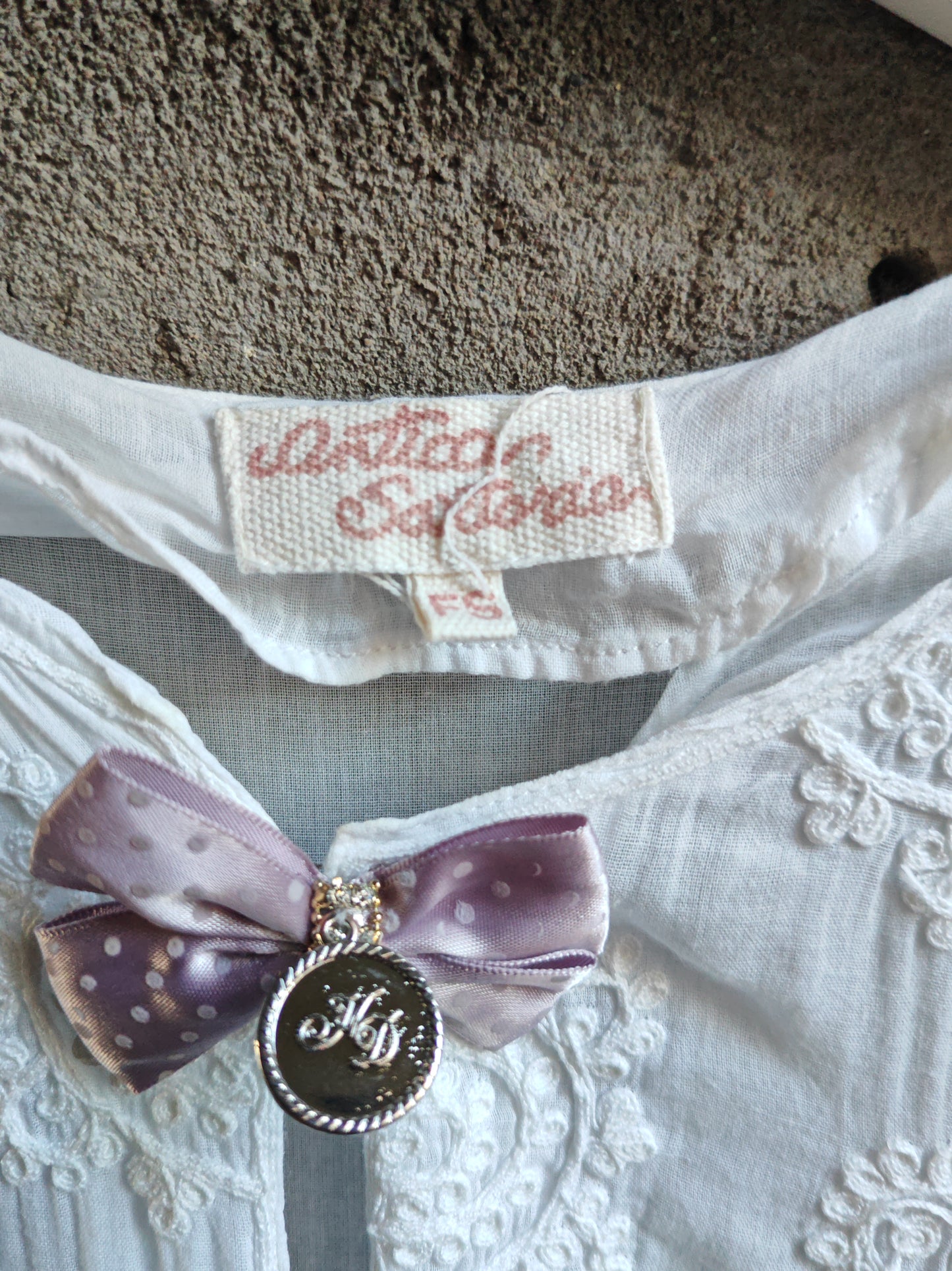 Blusa Donna Vintage Secret Secret Bianca con Pizzo e Fiocco Taglia S