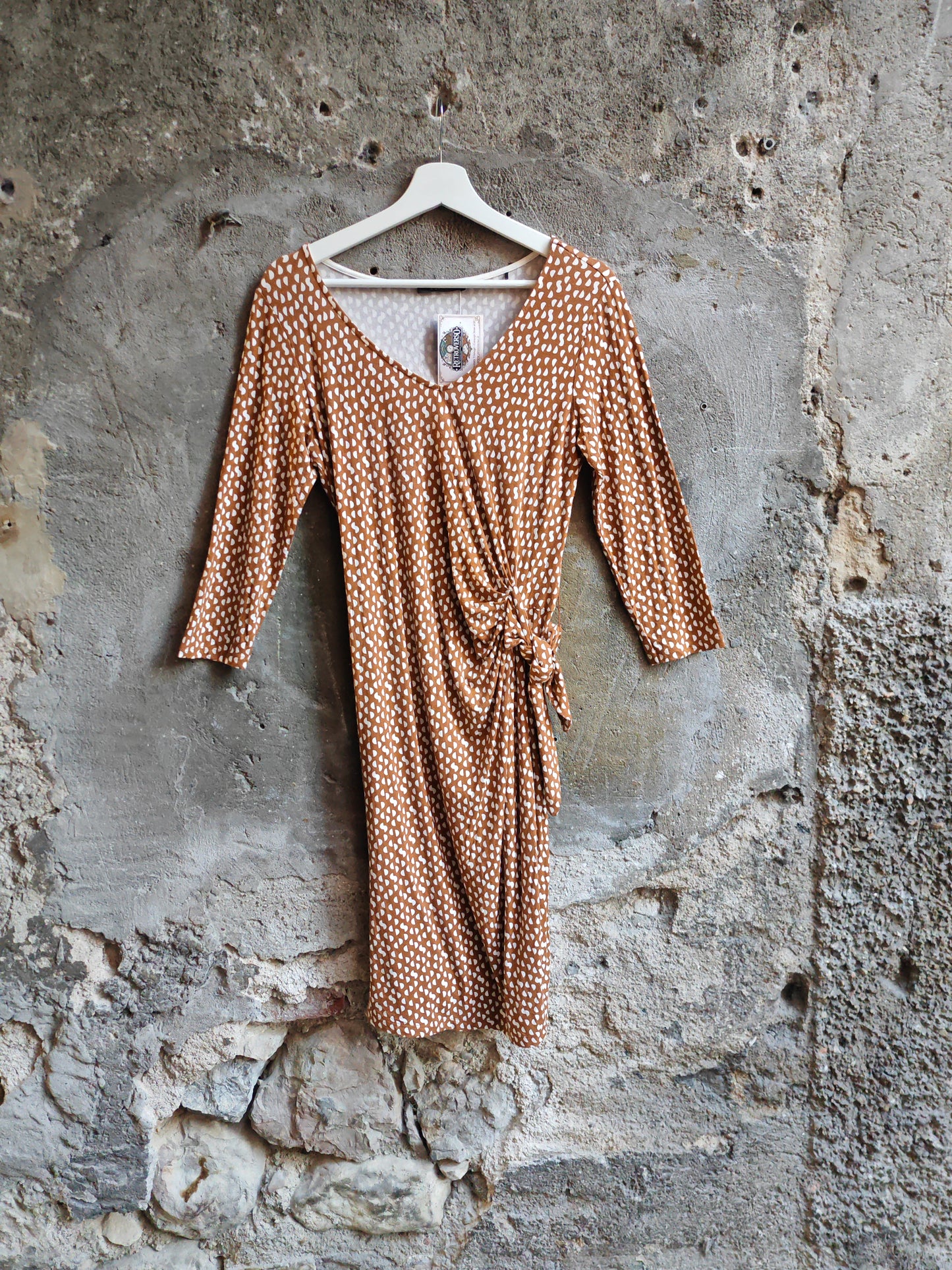 Abito Esprit Donna Marrone Fantasia Wrap Dress Midi Vintage Contemporary
