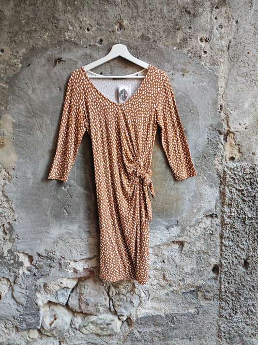 Abito Esprit Donna Marrone Fantasia Wrap Dress Midi Vintage Contemporary