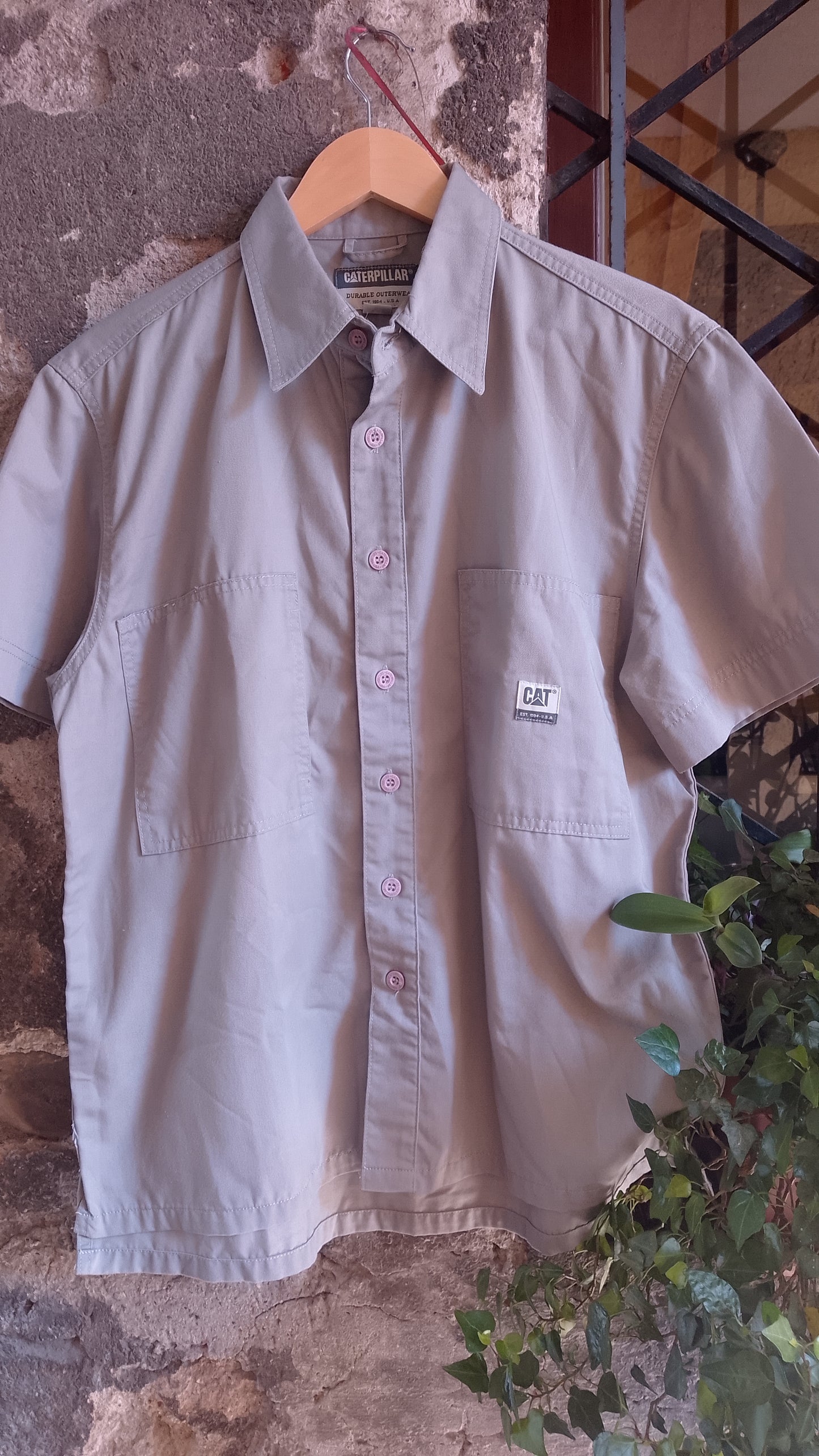 Camicia Uomo Mezza Manica Grigio Utility Tasconi Caterpillar CAT Vintage Cotone Twill Durable Outerwear