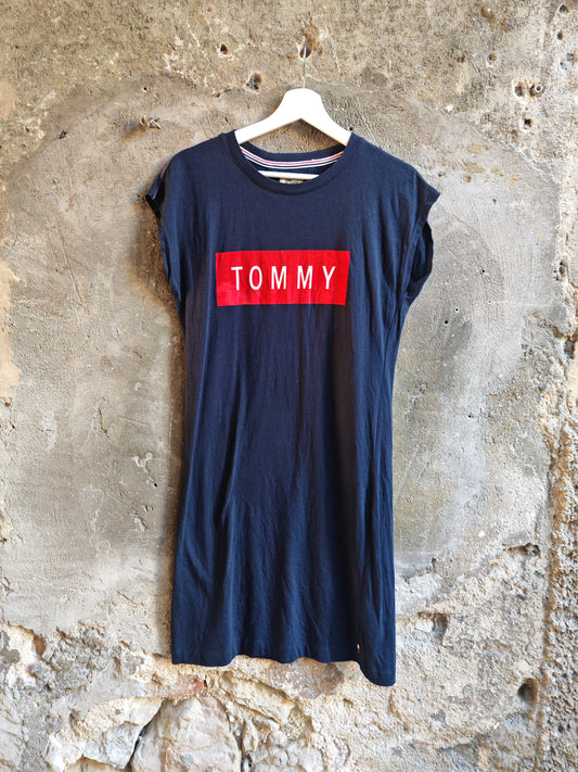 Tommy Hilfiger Denim Vestito T-Shirt Blu Navy Logo TOMMY