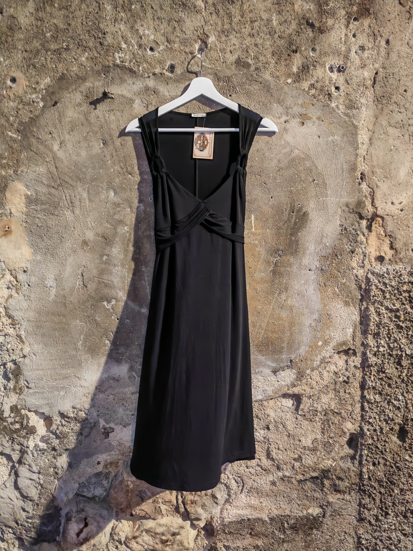 Abito Marella Nero Elegante Donna Drappeggiato Midi