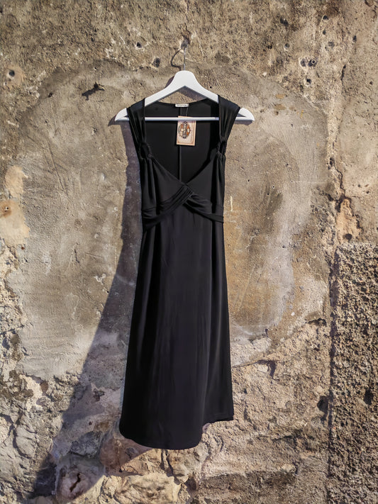 Abito Marella Nero Elegante Donna Drappeggiato Midi