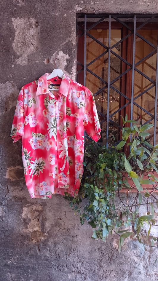 Camicia Hawaiana Uomo Tipo's Shirt Vintage Stampa Tropicale Palme Fiori Rosso Corallo Rosa Casual Estiva