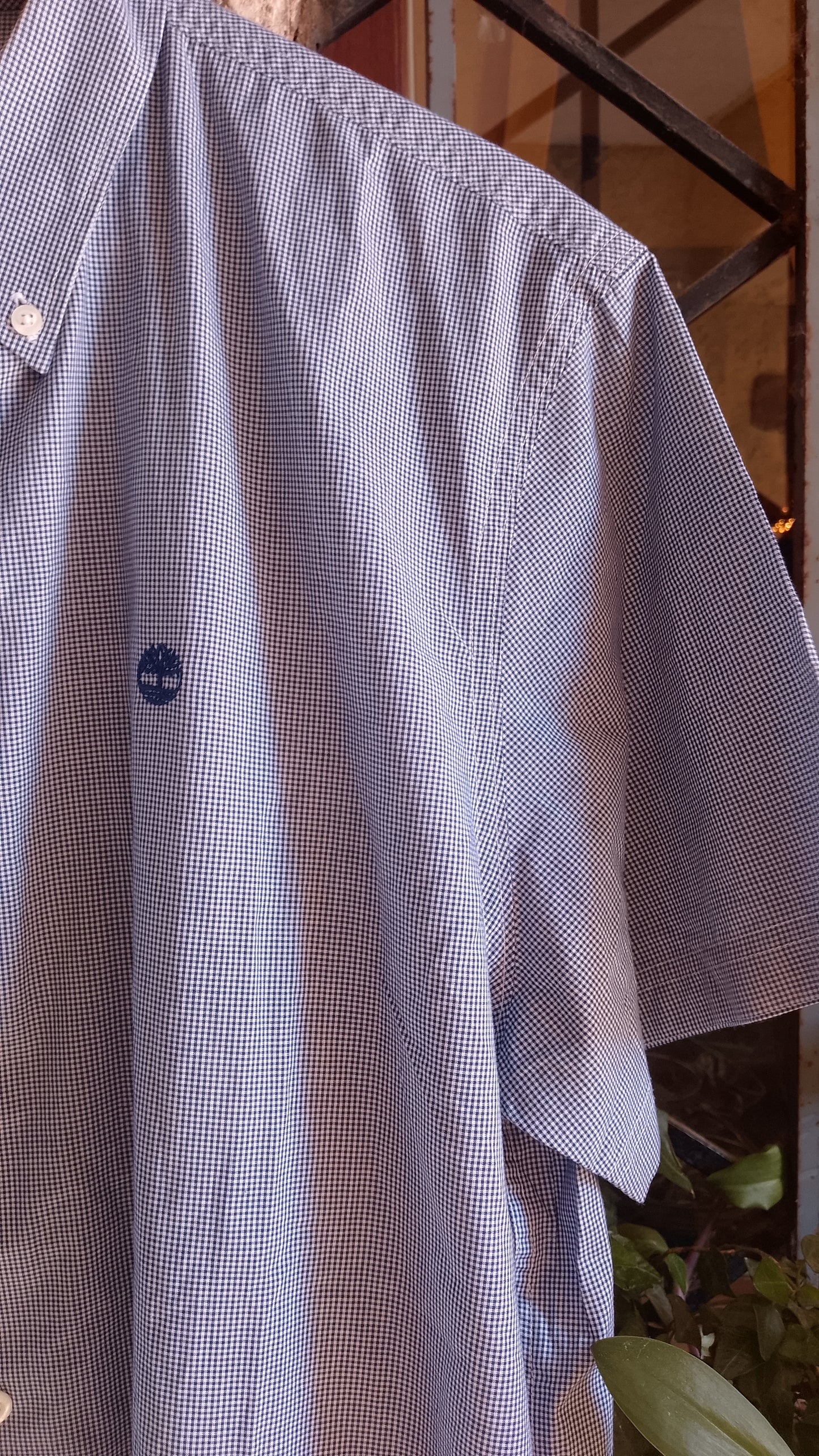 Camicia Uomo Mezza Manica Quadretti Blu Timberland Slim Fit Taglia XL - Vintage Ottimo Stato