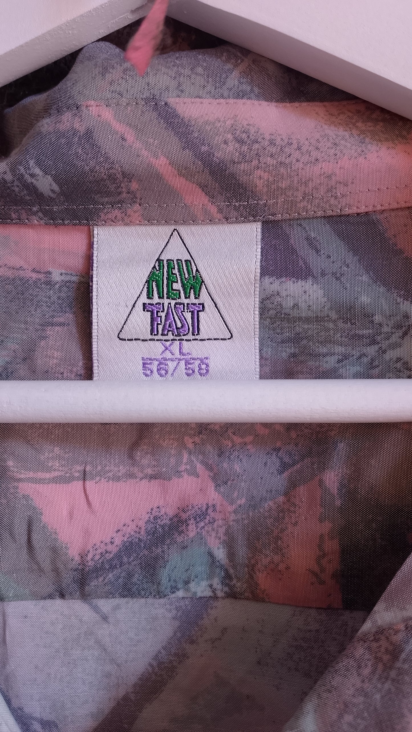 Polo Uomo Vintage Anni 80 New Fast Blusa Elastico in Vita Stampa Astratta Rosa Grigio Menta Taglia XL