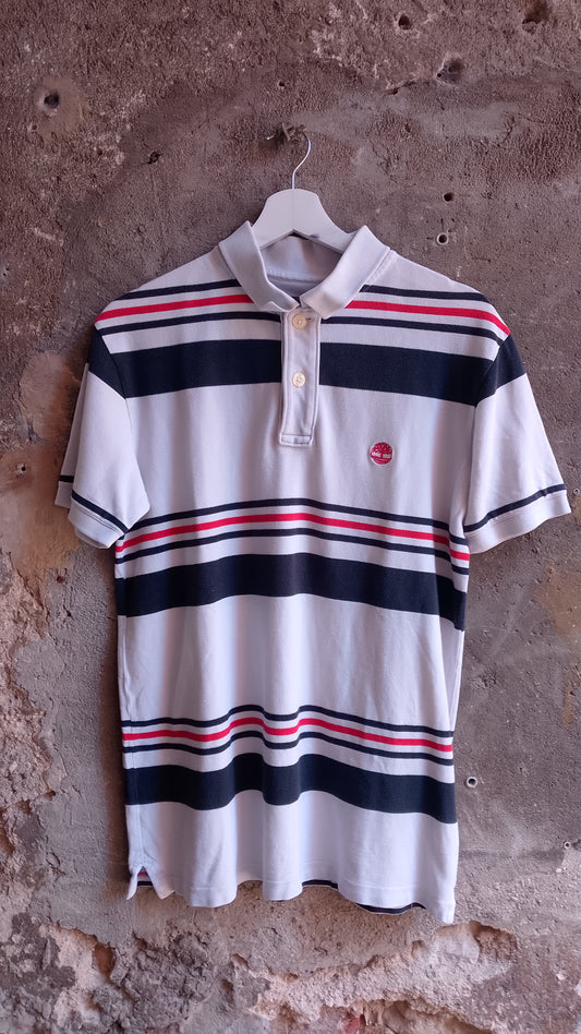 Polo Uomo Timberland Vintage a Righe Orizzontali Bianco Blu Navy e Rosso Logo Albero Ricamato Regular Fit Taglia M
