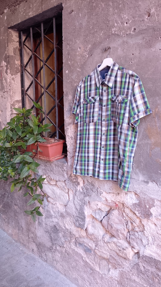 Camicia Uomo Mezza Manica Quadri G-STAR RAW Verde e Marrone Taglia XL - Vintage Ottimo Stato