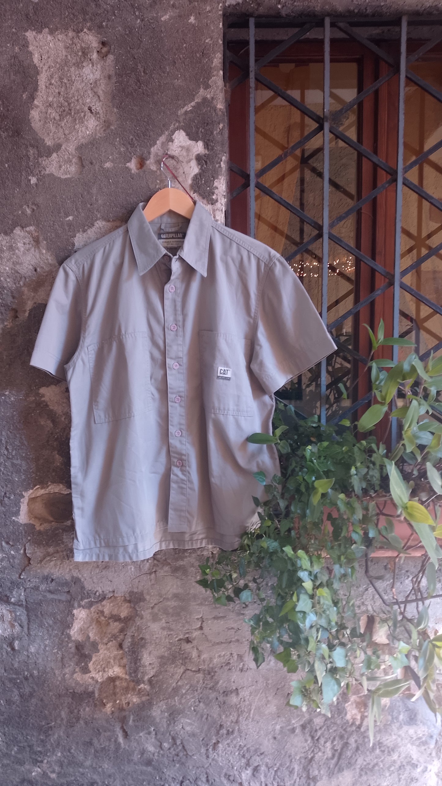 Camicia Uomo Mezza Manica Grigio Utility Tasconi Caterpillar CAT Vintage Cotone Twill Durable Outerwear