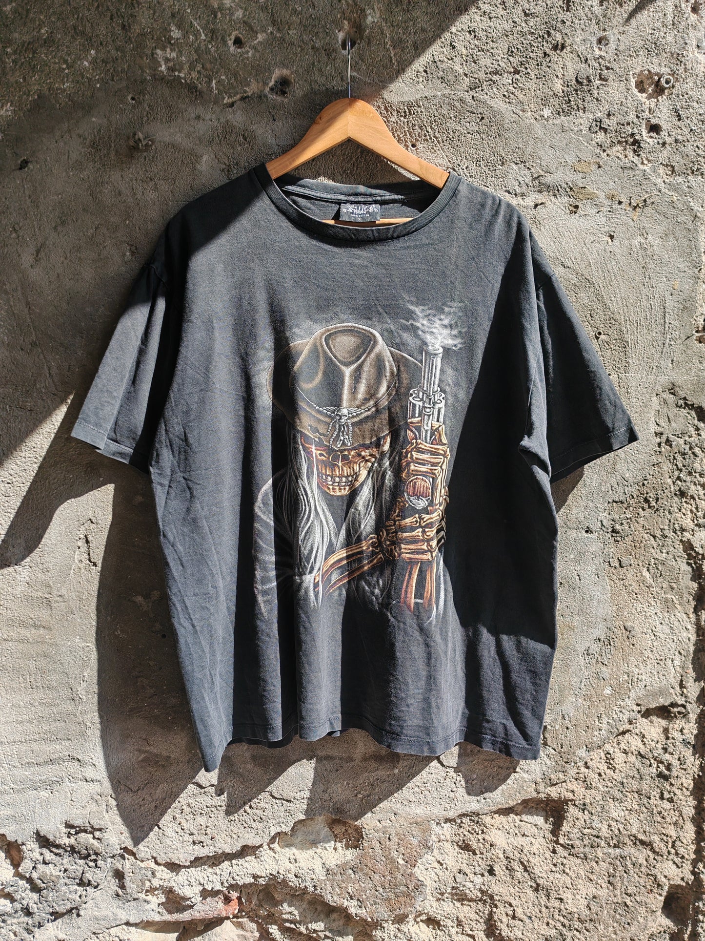 Skull Cowboy Graphic T-Shirt Black XL Vintage Biker