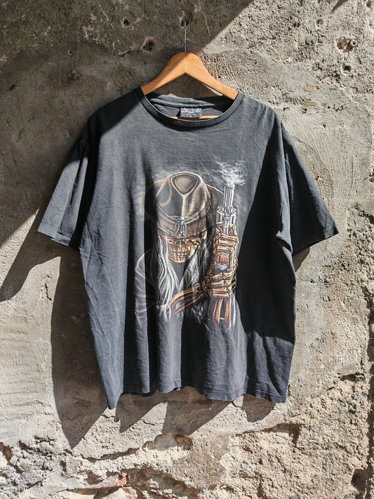 Skull Cowboy Graphic T-Shirt Black XL Vintage Biker