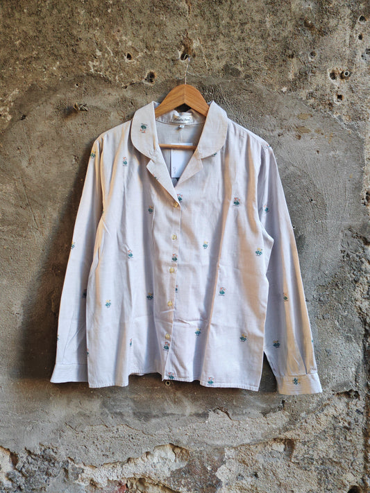 Camicia Vintage Carolini Donna Ricamata a Fiori Bianca Taglia 46