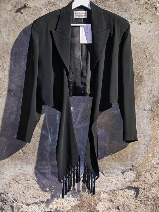 Coprispalle Elegante Le Macchie Stagioni Nero con Frange Made in Italy