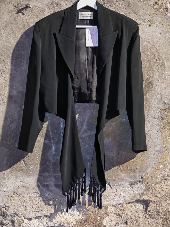 Coprispalle Elegante Le Macchie Stagioni Nero con Frange Made in Italy