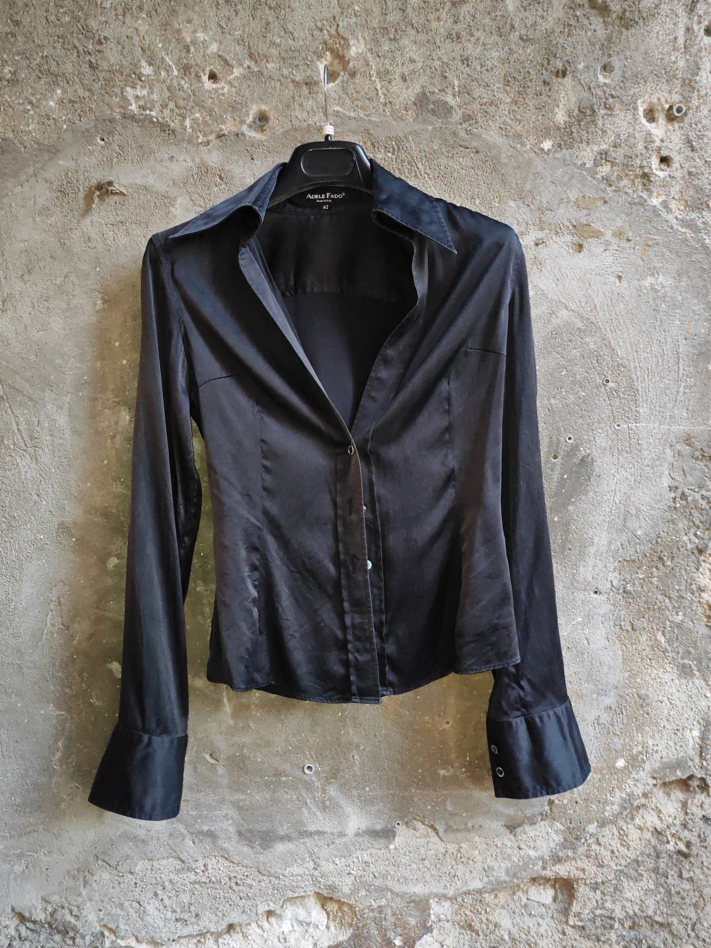 Camicia Nera Satinata Donna Adele Fado Made in Italy Taglia 42 Vintage