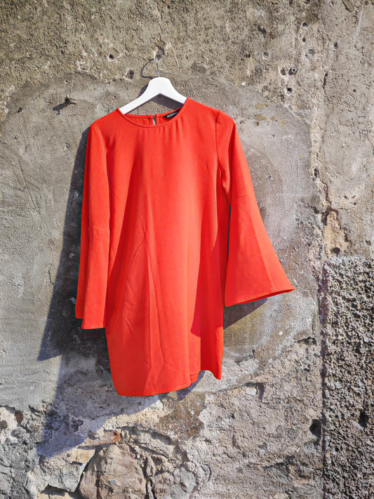 Abito Vintage Arancione Corallo Donna Manica Ampia Taglia M/L