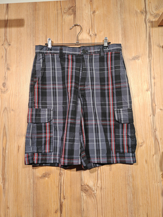 Bermuda Cargo Izod Scozzese Grigio Nero Rosso Uomo Taglia 30 Vintage