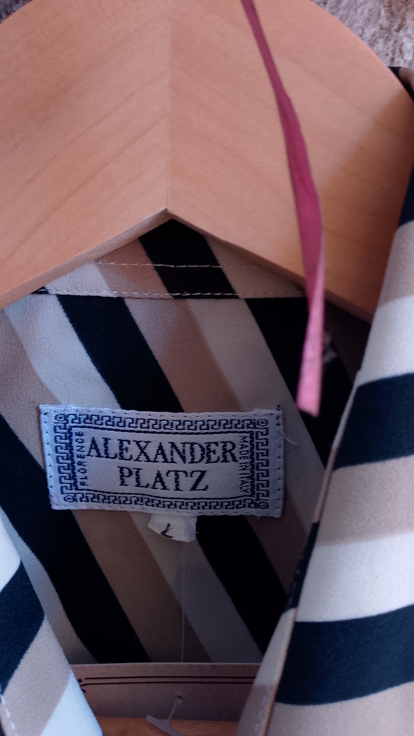 Camicia Uomo Mezza Manica Vintage Anni 70 Alexander Platz Righe Optical Nero Beige Made in Italy Taglia L