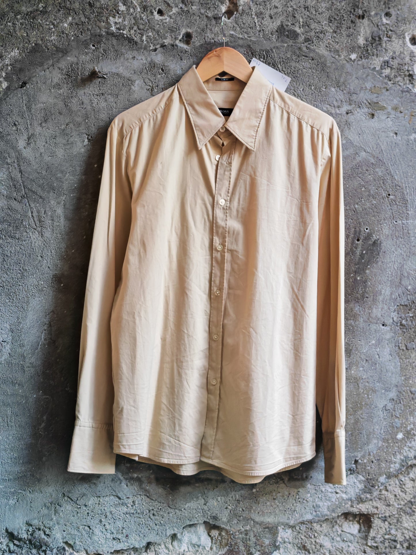 Camicia Hugo Boss Uomo Beige Slim Fit Vintage Taglia XL Cotone Elegante